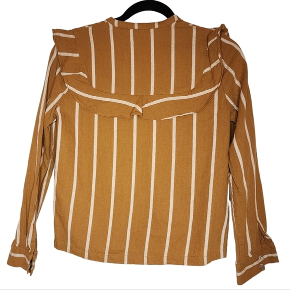 dRA linen/cotton mustard yellow/brown long sleeve blouse. - Picture 7 of 16